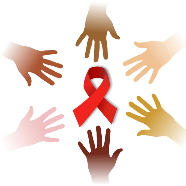 Mångfald Händer Illustration Runt Aids Symbol — Stockfoto