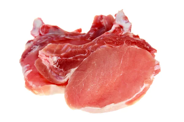 Carne Maiale Costoletta Maiale Cruda Isolata Bianco — Foto Stock