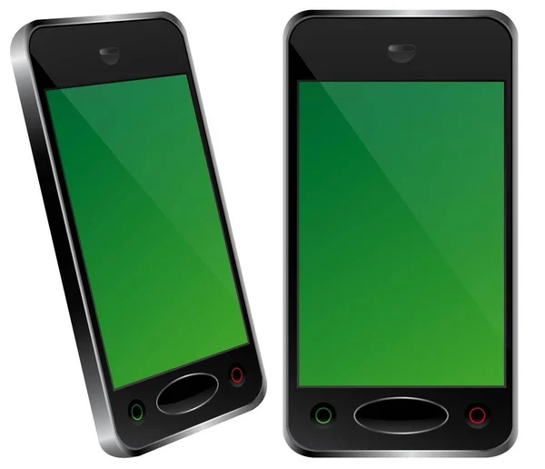 Сучасні Смартфони Зеленими Екранами Ізольовані Білому Тлі — стокове фото