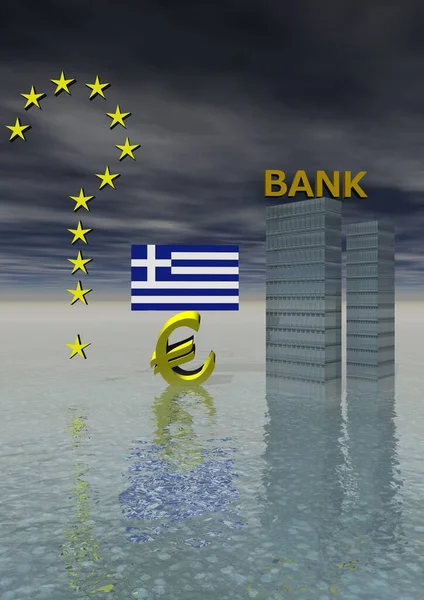 欧元和标志希腊和银行 — 图库照片