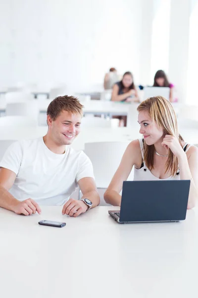 Två College Studenter Som Har Roligt Att Studera Tillsammans Med — Stockfoto