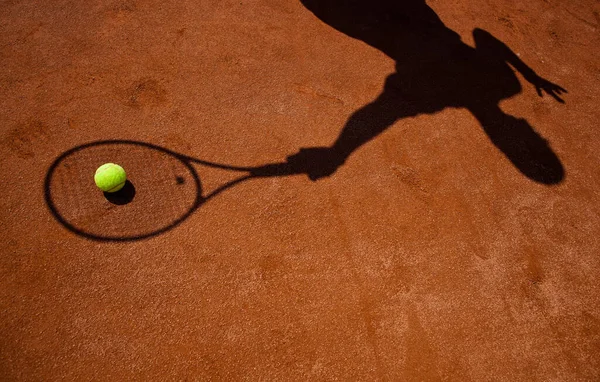 Skugga Tennisspelare Aktion Tennisbana — Stockfoto