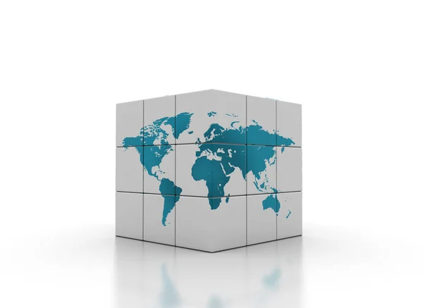 Cubos Con Mapa Del Mundo Render —  Fotos de Stock