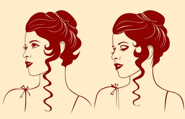 Vector Illustration Woman Profile Wavy Evening Hairstyle — Stock Photo, Image