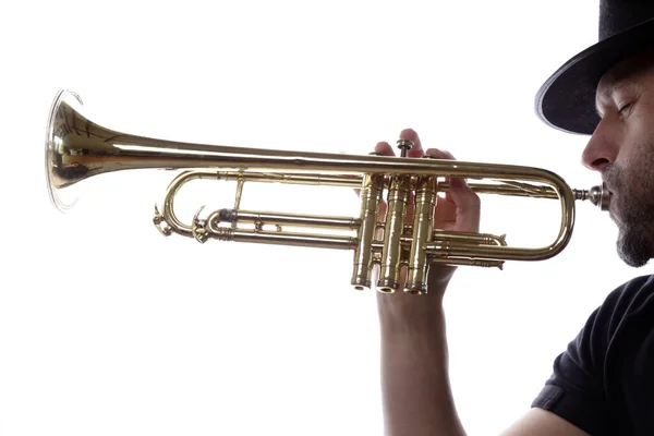 Nahaufnahme Eines Saxofonisten Mit Einer Trompete — Stockfoto