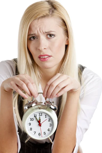 Retrato Mujer Negocios Con Despertador — Foto de Stock