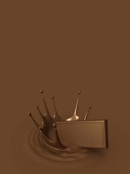 A faling chocolate bar creating a melted chocolate splash