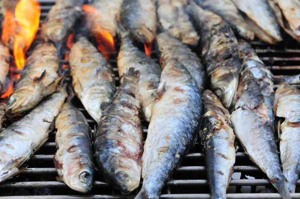 Detalhe Peixe Grelhado Churrasqueira Livre — Fotografia de Stock