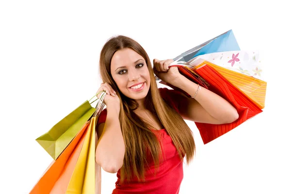 Bella Ragazza Dello Shopping Con Borse Colorate — Foto Stock