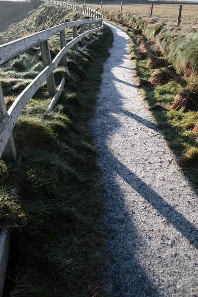 Frosty Winters View Ballybunion Cliffside Walk Atlantic View Fence Shadows — Stock Photo, Image