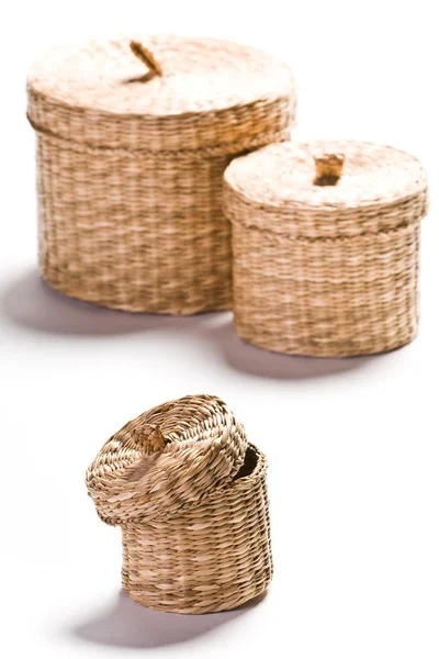 Brown Baskets Isolated Light White Background — Stock Photo, Image