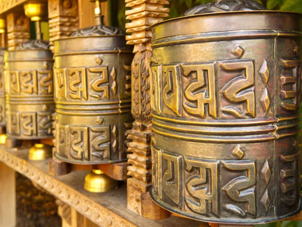 Tibetan Prayer Wheel Which Rotate Right Hand Drum Brings Good Stock Picture