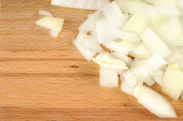 Chopped Onions Wooden Board Closeup — Stock Photo, Image
