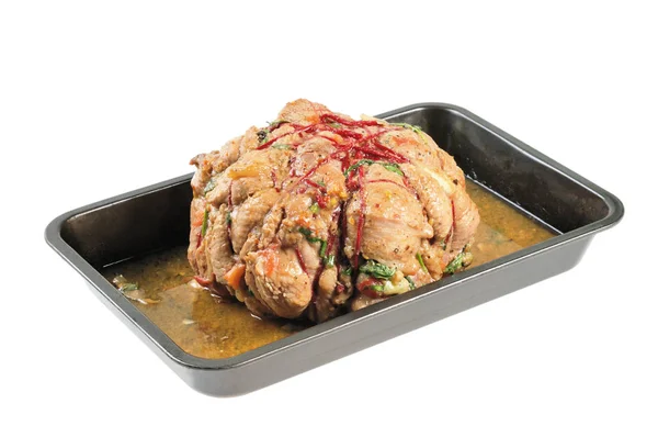 Baked Ham Tray Isolated White — Stock Photo, Image
