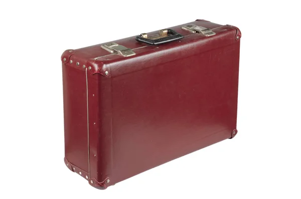 Alter Brauner Vintage Koffer Isoliert Auf Weiß — Stockfoto
