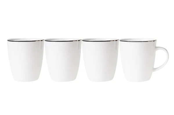 Четыре Пустые Чашки Стоят Очереди Изолированные Белом — стоковое фото