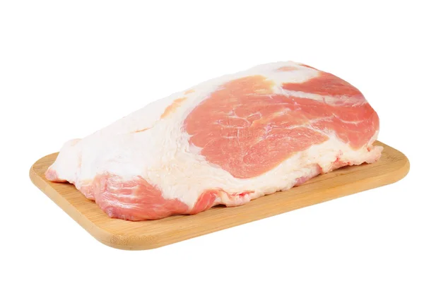 Porco Uma Tábua Madeira Isolado Branco — Fotografia de Stock