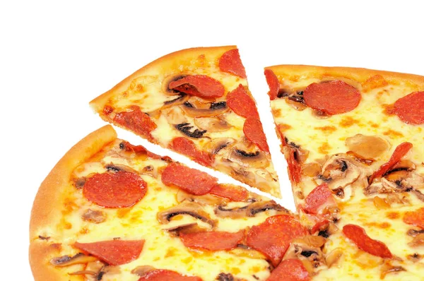 Egy Pizza Pepperoni Szelet Izolált Fehér — Stock Fotó