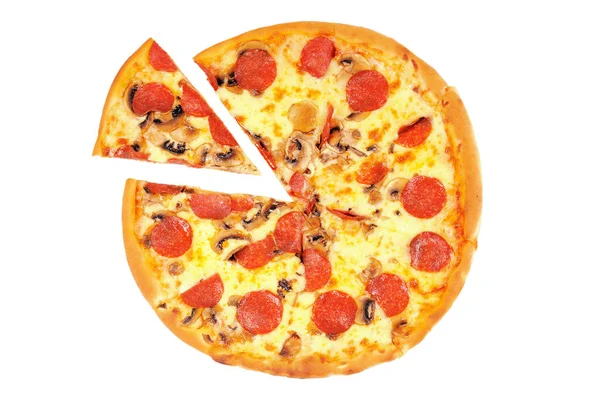 Pizza Pepperoni Plasterek Izolowane Białym Tle — Zdjęcie stockowe