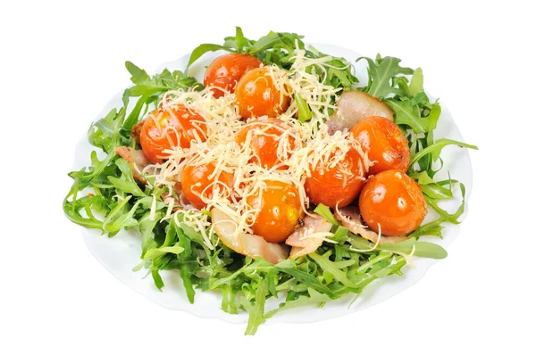 Salat Mit Rucola Und Tomaten Isoliert Auf Weiß — Stockfoto