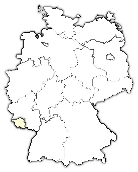 Saarlandが強調されているいくつかの州とドイツの政治地図 — ストック写真