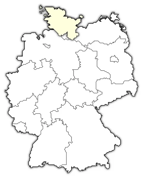 シュレースヴィヒ ホルシュタイン州がハイライトされているいくつかの州とドイツの政治地図 — ストック写真