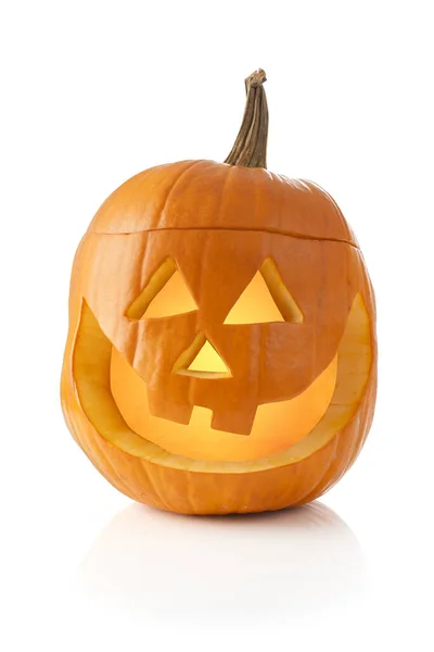 Calabaza Halloween Con Cara Miedo Sobre Fondo Blanco —  Fotos de Stock