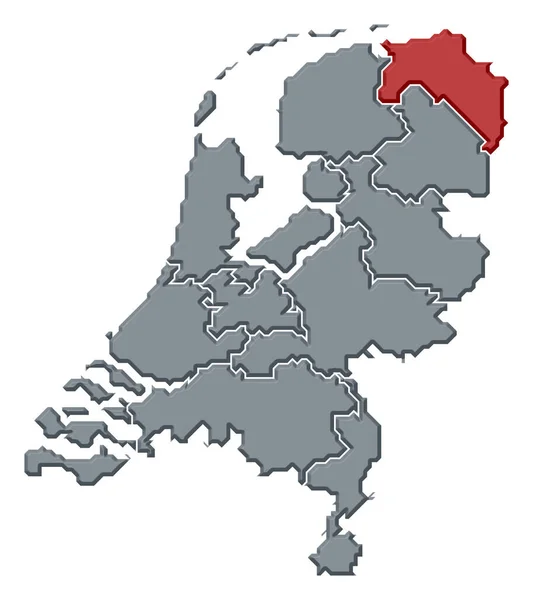 Πολιτικός Χάρτης Των Κάτω Χωρών Διάφορα Κράτη Όπου Τονίζεται Groningen — Φωτογραφία Αρχείου