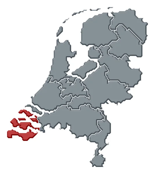 ゼーラント州が強調されているいくつかの州とオランダの政治地図 — ストック写真