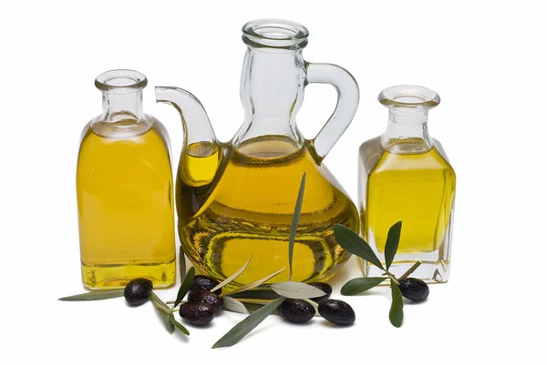 Virgin Olive Oil Olives Isolated White Background — Stock Photo, Image