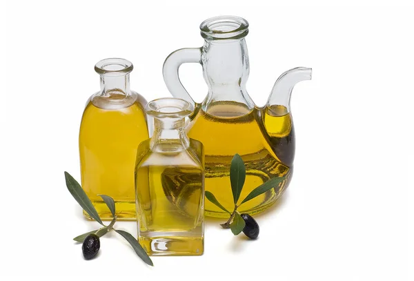 Virgin Olive Oil Olives Isolated White Background — Stock Photo, Image