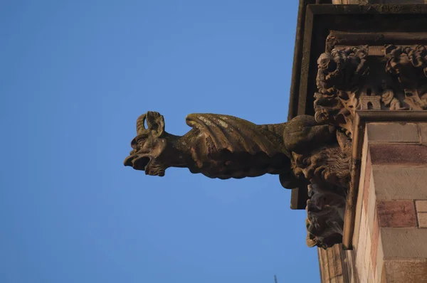 Malvada Gárgola Diablo Apoyado Una Cara Clásica Iglesia Dom Utrecht — Foto de Stock