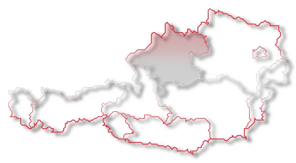 Πολιτικός Χάρτης Της Αυστρίας Διάφορα Κράτη Όπου Τονίζεται Άνω Αυστρία — Φωτογραφία Αρχείου