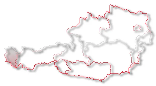 Mapa Político Áustria Com Vários Estados Onde Vorarlberg Destaque — Fotografia de Stock