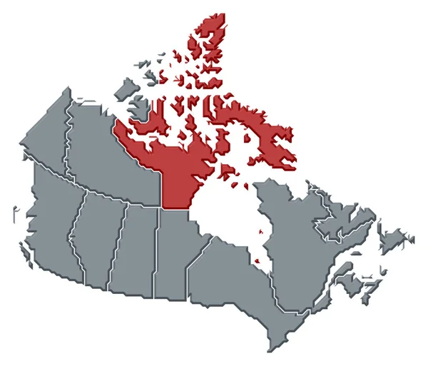 Politieke Kaart Van Canada Met Verschillende Provincies Waar Nunavut Gemarkeerd — Stockfoto