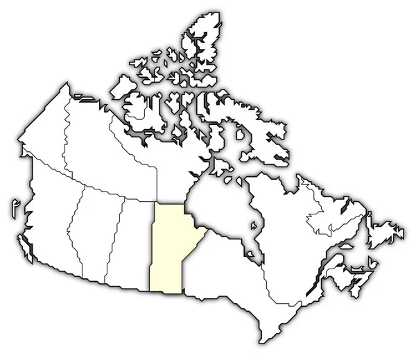 突出强调马尼托巴省的几个省的加拿大政治地图 — 图库照片