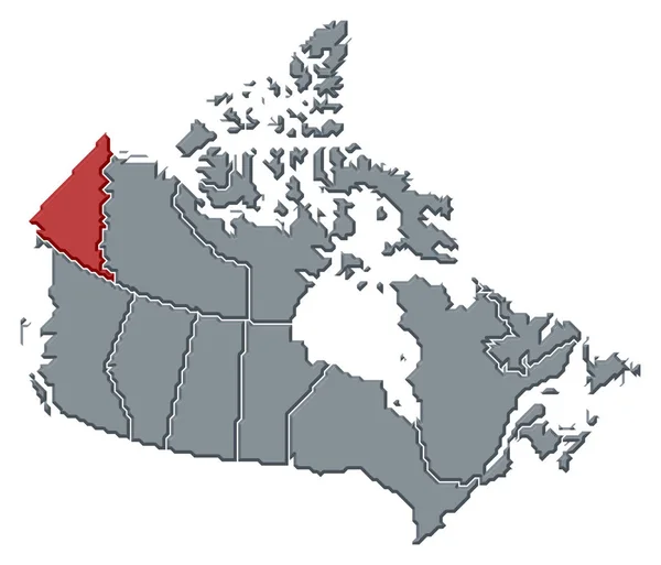 突出强调育空地区的几个省份的加拿大政治地图 — 图库照片
