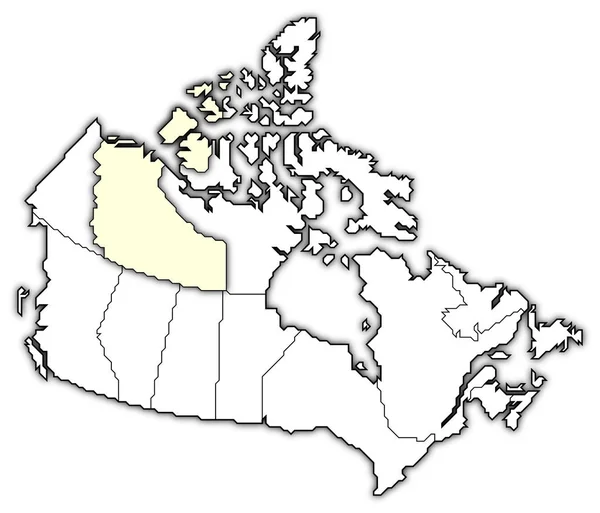 突出强调西北地区的几个省份的加拿大政治地图 — 图库照片