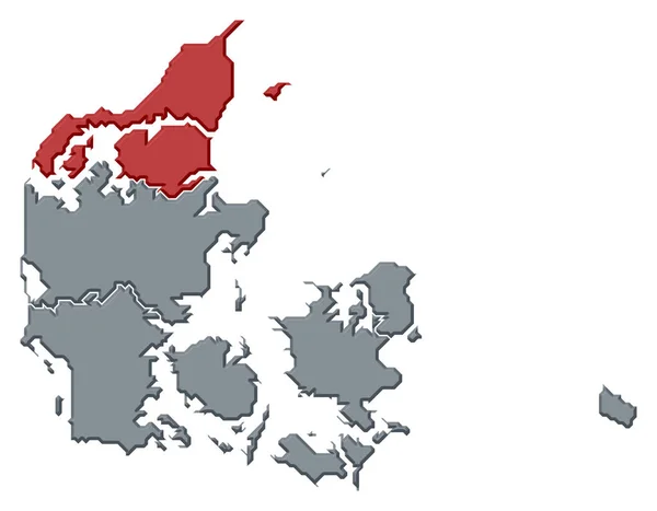 Political Map Danmark Several Regions North Denmark Highlighted — Stok fotoğraf