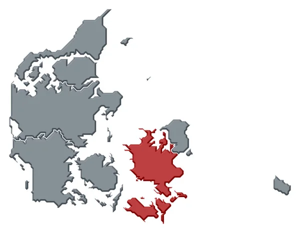 Peta Politik Danmark Dengan Beberapa Daerah Mana Selandia Disorot — Stok Foto