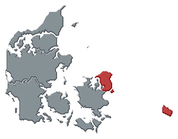 Mapa Político Danmark Con Las Varias Regiones Donde Destaca Región — Foto de Stock