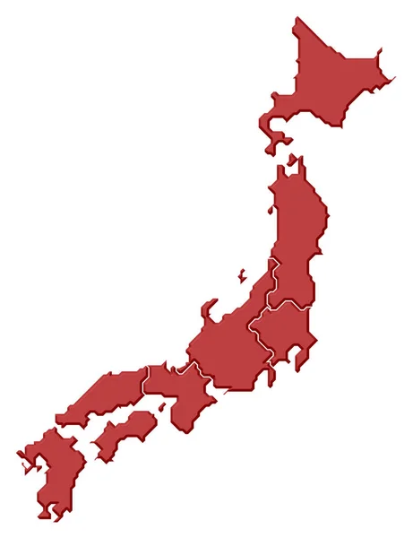 Mapa Polityczna Japonii Kilkoma Regionami — Zdjęcie stockowe
