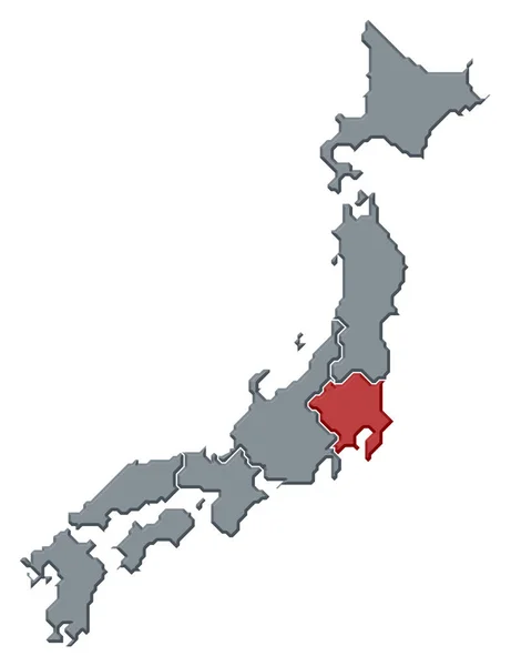 Mapa Polityczna Japonii Kilkoma Regionami Których Zaznaczono Kanto — Zdjęcie stockowe