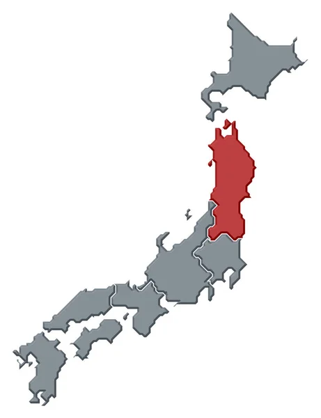 Mapa Polityczna Japonii Kilkoma Regionami Których Zaznaczono Tohoku — Zdjęcie stockowe