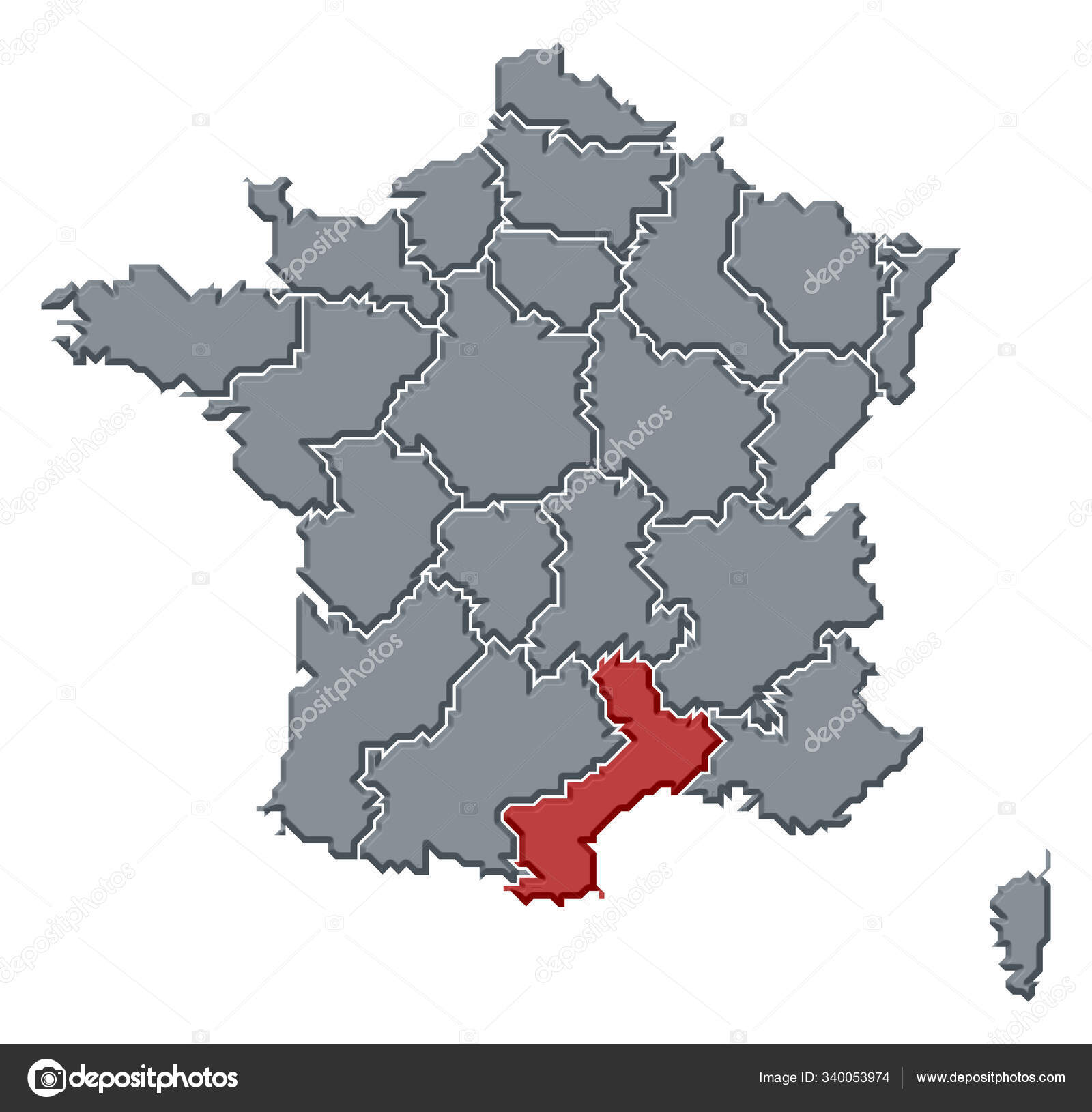 Political Map France Several Regions Languedoc Roussillon Highlighted ...