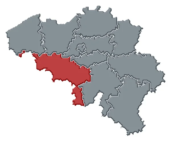 Mapa Político Bélgica Com Vários Estados Onde Hainaut Destaque — Fotografia de Stock