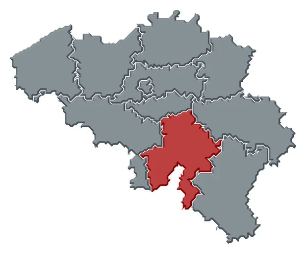 Mapa Polityczna Belgii Kilkoma Państwami Których Podkreślono Namur — Zdjęcie stockowe