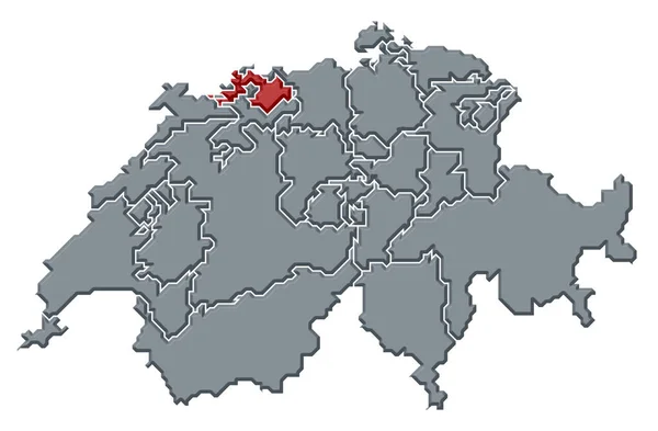 Mapa Político Swizerland Com Vários Cantões Onde Basileia Landschaft Destaque — Fotografia de Stock