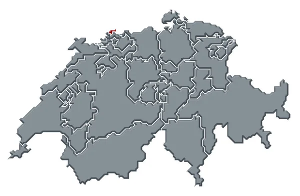 Mapa Político Swizerland Con Los Varios Cantones Donde Destaca Basilea —  Fotos de Stock