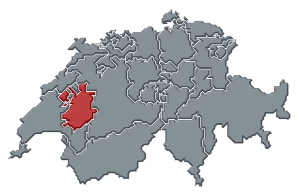 Politická Mapa Swizerlandu Několika Kantony Kde Zvýrazněn Fribourg — Stock fotografie